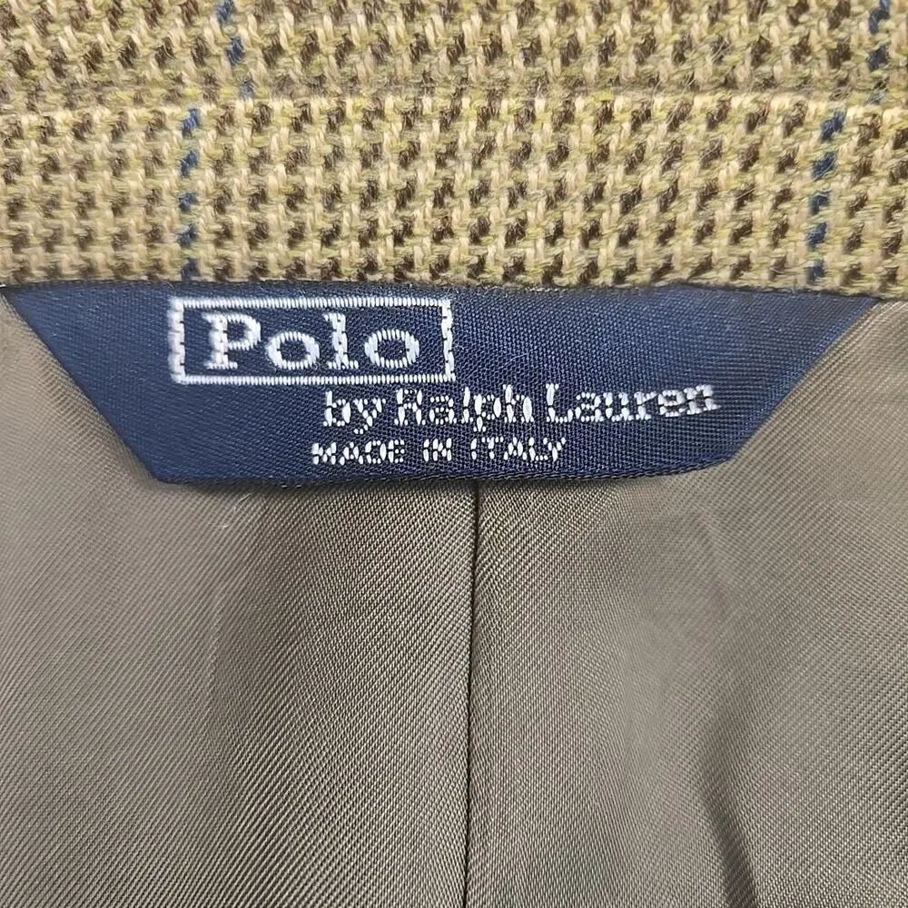 VTG Polo Ralph Lauren Cashmere Blend Tweed Blazer Size 46 Long Windowpane Plaid